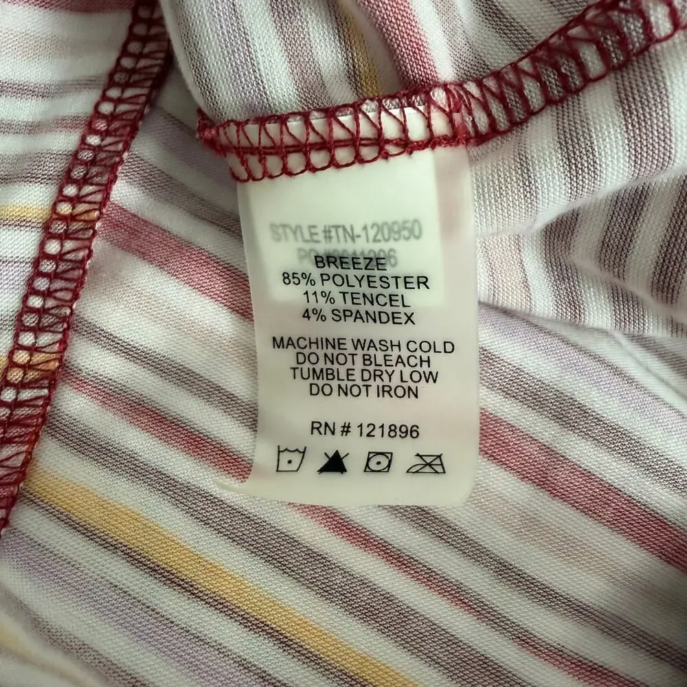 Title Nine Breeze Dress stripe red yellow pink white double V neck